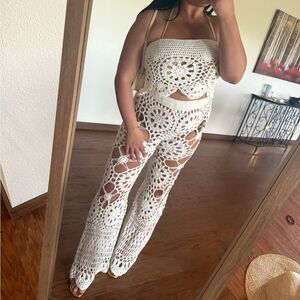 White Crochet Lace Pant set